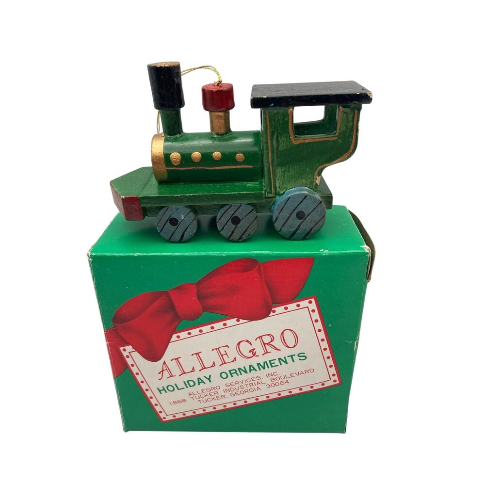 Vintage Allegro Holiday Christmas Ornament Train Hand Painted w/ Box